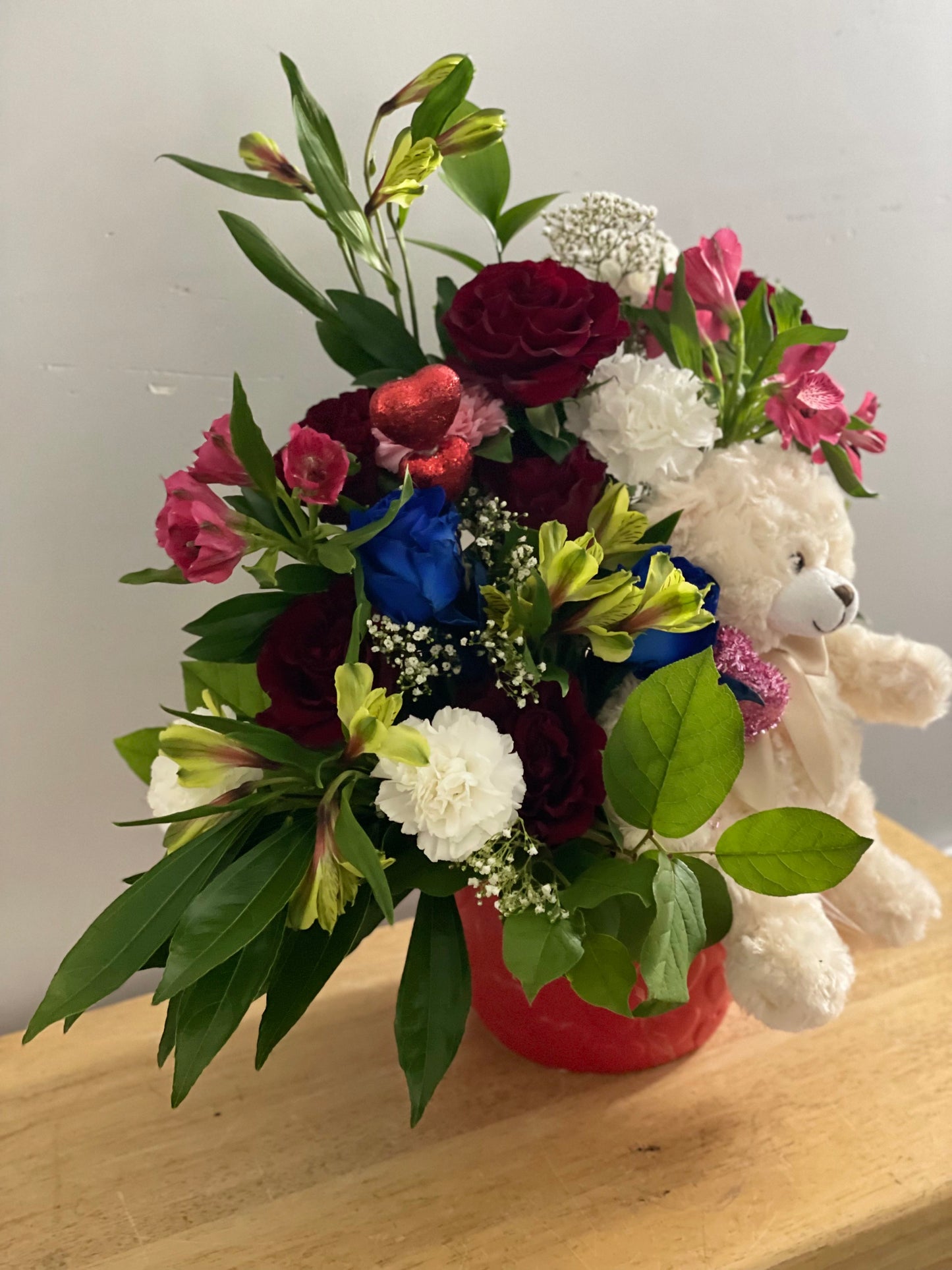 Teddy Bear Showstopper Valentine's Rose Floral Arrangement