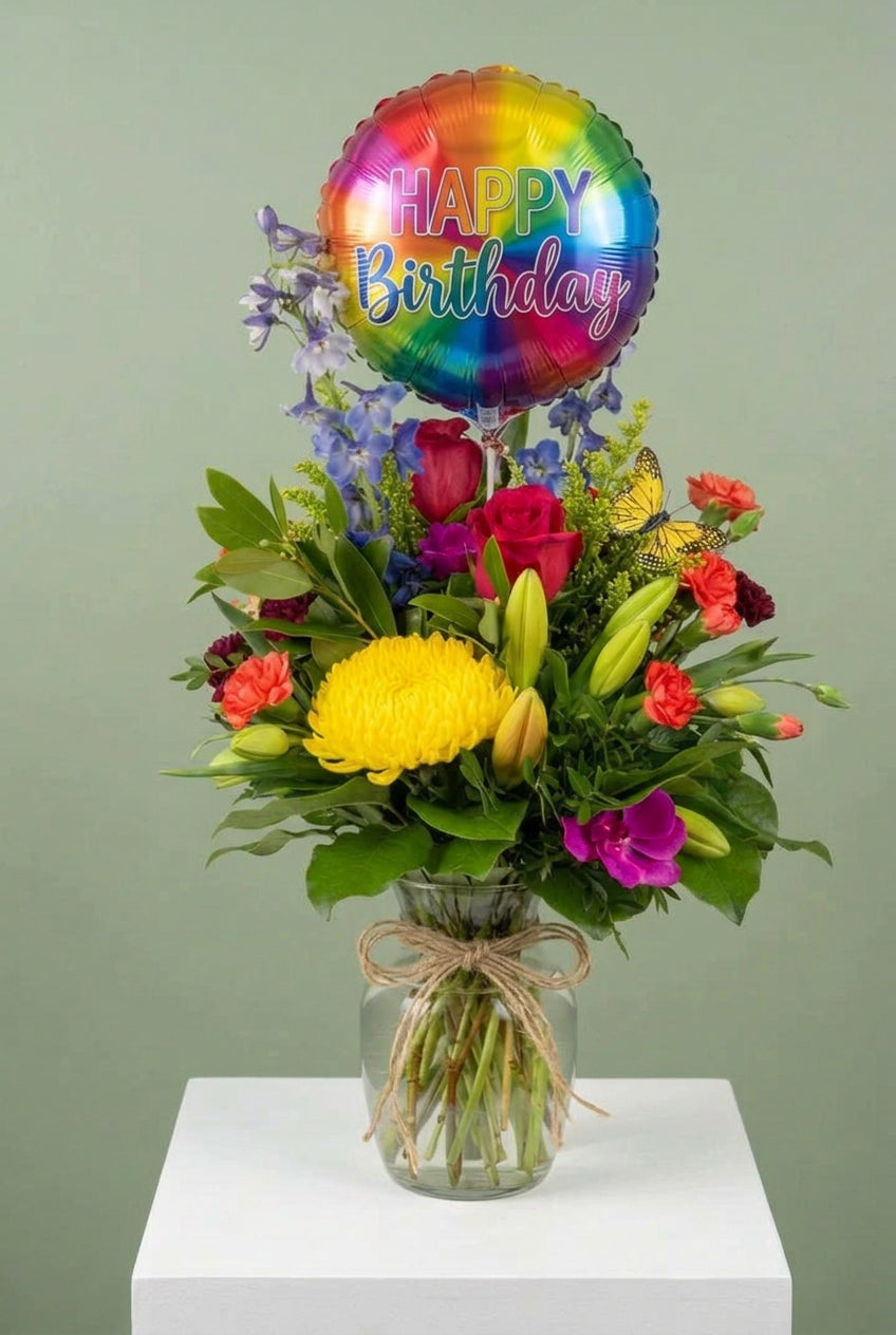 Happy Birthday! with Mylar Balloon - Happy Birthday Arrangement