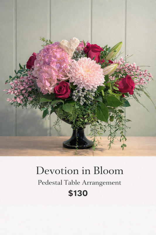 💕 Devotion in Bloom Pedestal Arrangement | Luxury Valentine’s Flowers Okotoks