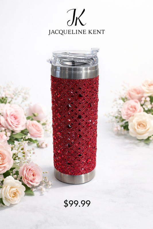 ✨ Jacqueline Kent Crystal Thermal Tumbler – Ruby Red