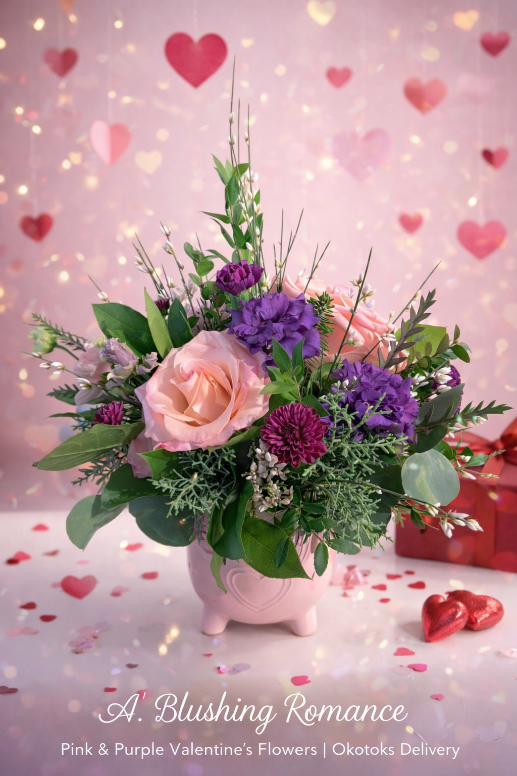 ❤️ A. Blushing Romance – Pink & Purple Valentine’s Flowers | Okotoks Delivery