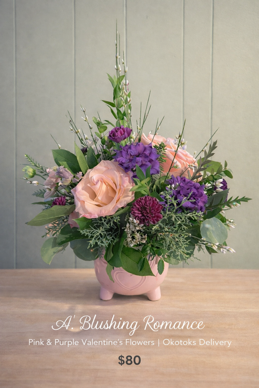 ❤️ A. Blushing Romance – Pink & Purple Valentine’s Flowers | Okotoks Delivery