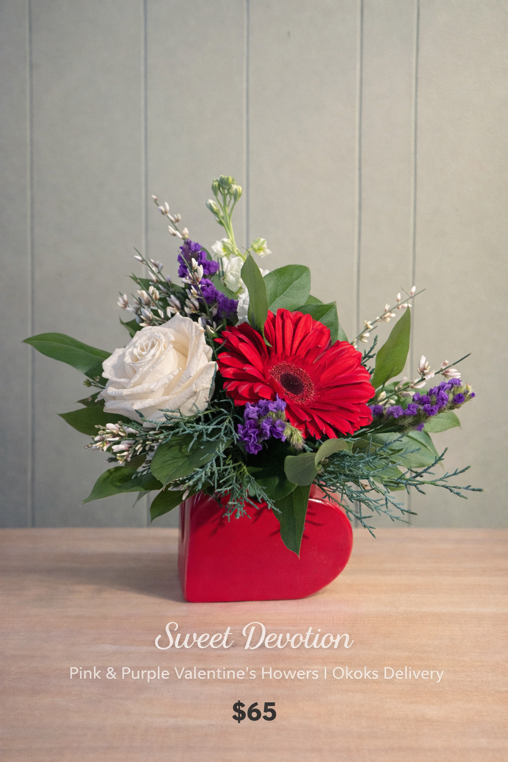 🧸Sweet Devotion – Red Gerbera & White Rose Valentine’s Arrangement | Okotoks Flower