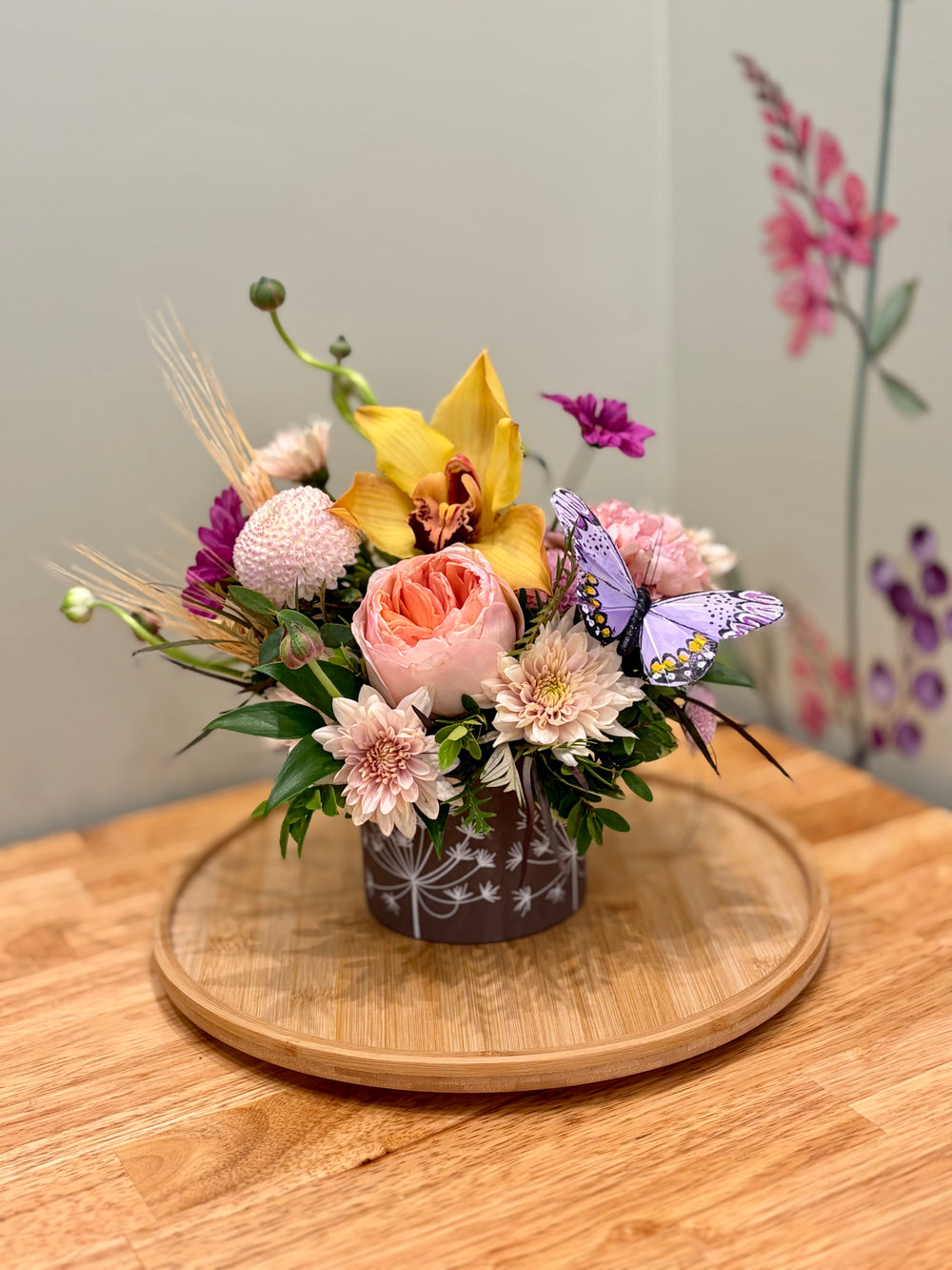 "Thinking of you" Butterflies & Orchids bowl